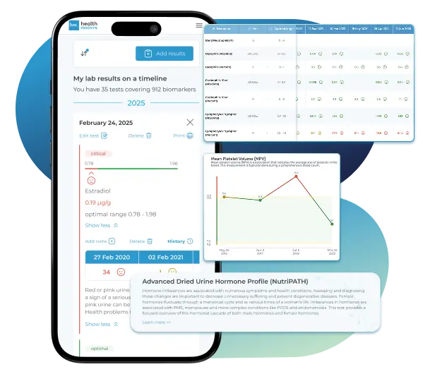application interface showing biomarker tracking features